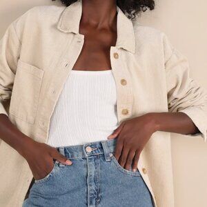 Lulus Take the Chill Off Beige Corduroy Shacket - Small